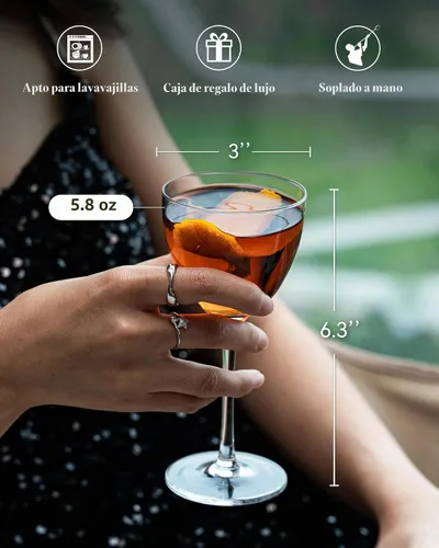 Vista 8 de Vasos de cóctel Nick y Nora de GIHOP, juego de 2 vasos de Martini soplados a mano de 5.8Oz, cristal 100% libre de plomo, vasos pequeños de cóctel