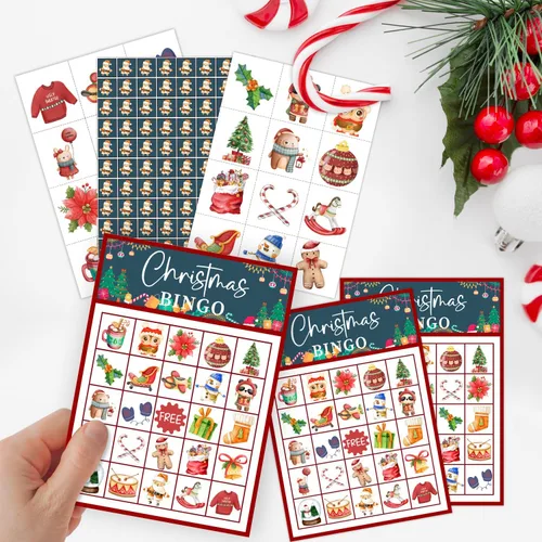 Vista 3 de Juegos de fiesta de bingo de Navidad, juegos de fiesta de Navidad para mujeres, 24 jugadores, suministros de fiesta de Navidad, actividades
