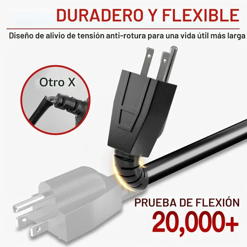 Vista 4 de Cable de extensión corto de 16/3 de 1 pie, cable de extensión negro flexible y duradero, cable de alimentación de 3 clavijas para interiores