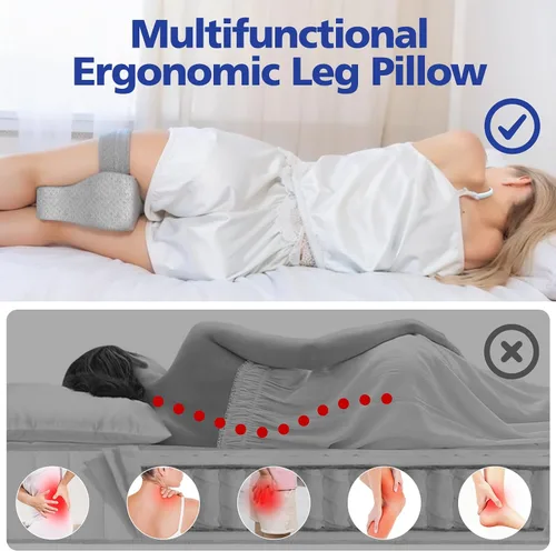 Vista 5 de WR - Almohada de rodilla para dormir de lado, almohada de espuma viscoelástica para dormir circulación sanguínea y elevar la alineación