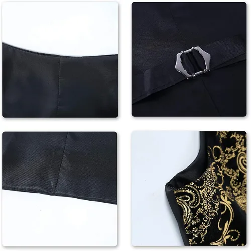 Vista 3 de Cloudstyle Chaleco de vestir con estampado para hombre, ajustado, chaleco formal con botones