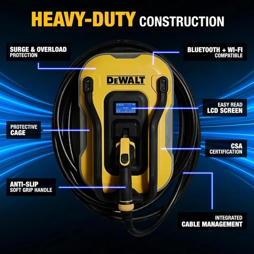 Vista 2 de DEWALT Cargador EV de nivel 2 para vehículo eléctrico de hasta 40 amperios y 240 V, control de aplicación Bluetooth y Wi-Fi, certificado CSA