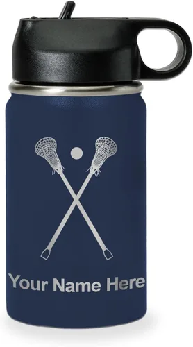 Vista 17 de LaserGram Botella de agua personalizada, palitos de lacrosse, acero inoxidable de doble pared aislada al vacío con popote superior, regalo grabado