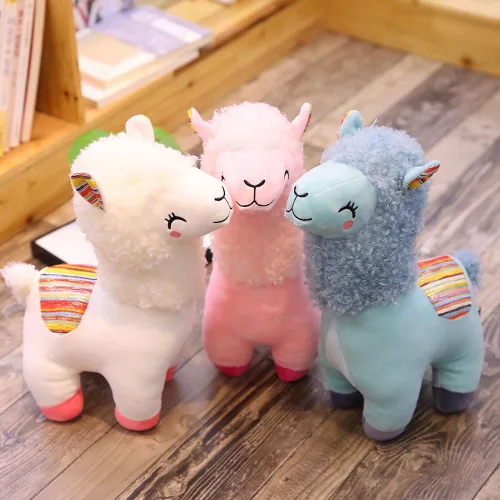 Vista 5 de YUKOUQIAN Animal de peluche de llama, juguete de alpaca suave y lindo de 25 cm para niñas y niños (azul Alpaca Yinghua)