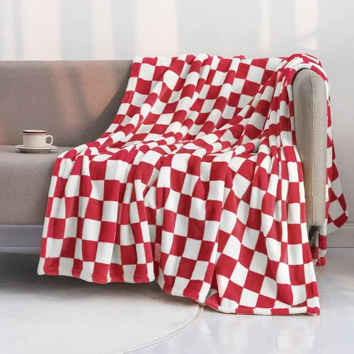 Vista 20 de LOMAO Manta de franela con patrón de cuadrícula de ajedrez, suave, lujosa, cálida y acogedora para sofá y cama, para todas las estaciones