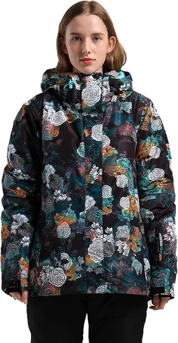Vista 2 de Chaqueta de esquí para mujer, abrigo de nieve impermeable, resistente al viento, chaqueta de snowboard aislada, con capucha, invierno cálido