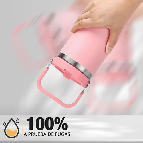 Vista 6 de TaroKitc Vaso de 30 onzas con asa y popote abatible, botella de agua aislada al vacío de triple pared, taza de viaje reutilizable a prueba de fugas