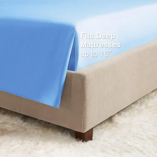 Vista 6 de Empyrean Bedding - Juego de sábanas de 6 piezas con correas ajustadas para mayor duración y resistencia, 110 GSM, tejido suave, Microfibra, azul