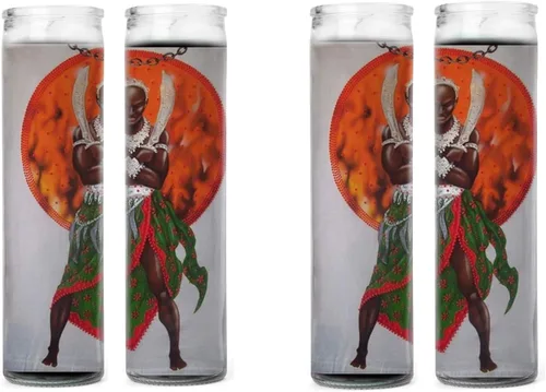 Vista 2 de Colección Santeria hoy Ogun Vela Verde Con Imagen a Todo Color - Conjuntos DE 2 o 4 (2)
