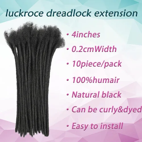 Vista 3 de Extensiones de Cabello Humano Loc Extensiones de Cabello Humano 4 Pulgadas 10 Hebras 0.08 Pulgadas de Ancho Hechas a Mano Extensiones de Rastas 0.1