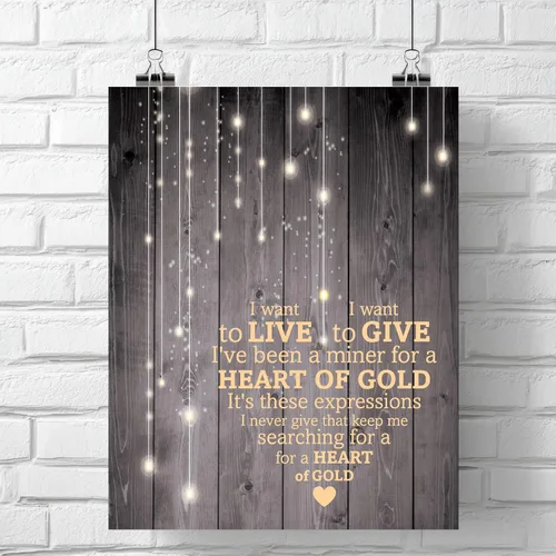 Vista 3 de Heart of Gold Song - Lyric Inspired Artwork Print Music Room Wall Decor (10"L x 8"W, Print - Unframed)
