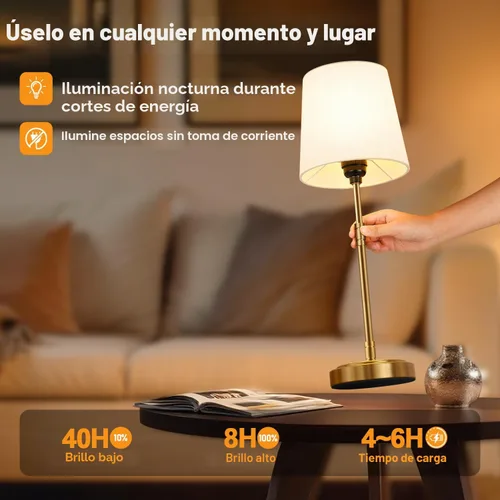 Vista 5 de Juego de 2 lámparas de mesa inalámbricas – Lámpara que funciona con batería con batería recargable de 7500mAh, regulable sin escalones, vintage, oro