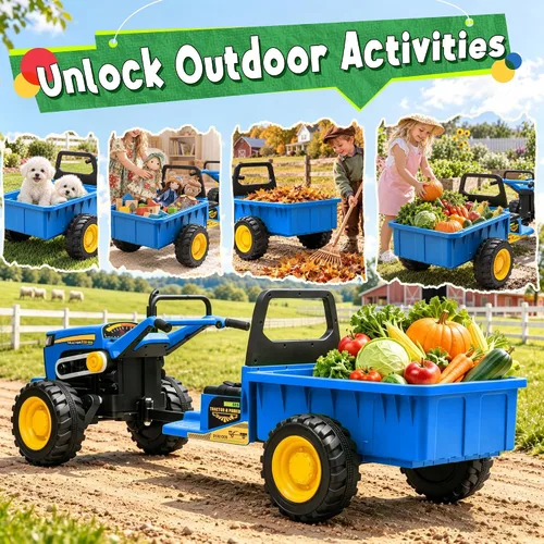 Vista 5 de Tractor de paseo para niños de 24 V con caja de carga grande para Azul