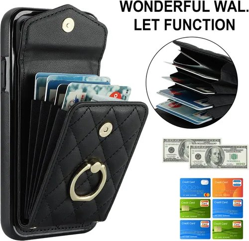 Vista 3 de Asuwish Funda de teléfono para iPhone 12 Mini 5.4 con protector de pantalla de vidrio templado y correa para la muñeca, bloqueo RFID, tarjetero