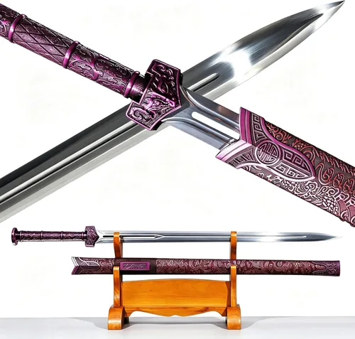 Vista 10 de Espada práctica recta y afilada de acero al manganeso tradicional chino Han Negro