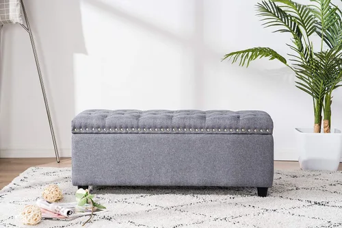 Vista 2 de Legend Vansen Banco otomano para dormitorio, tela Nailheed Trim con botones, gran almacenamiento, 41 pulgadas, gris