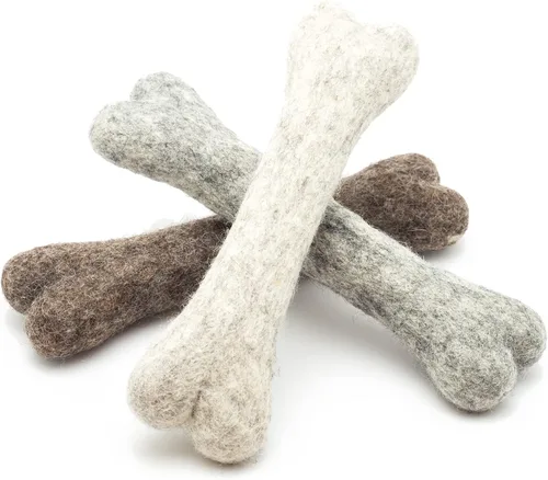 Vista 6 de Glaciart One Hueso masticable de lana de fieltro para perros (3 piezas) Juguete duradero para masticar perros, juguetes masticables para cachorros