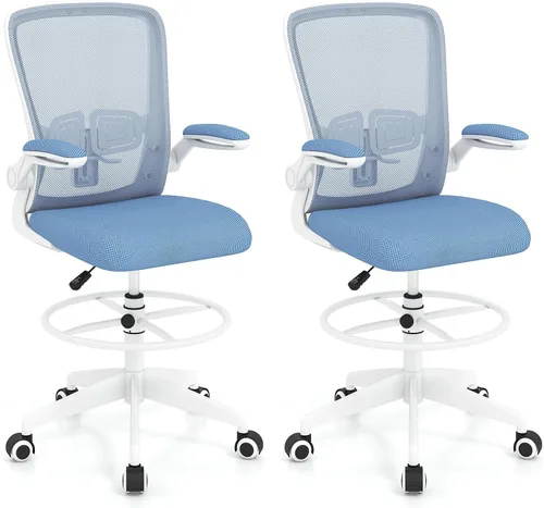 Vista 12 de GIANTEX Juego de 2 sillas de dibujo, sillas altas de oficina para Negro