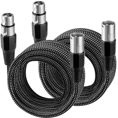 Vista 12 de Cable XLR de 3 pies/2 unidades, cable de micrófono Nylong trenzado equilibrado XLR macho a hembra, cables de conexión de micrófono de alta