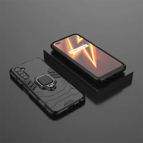 Vista 6 de LuluMain Compatible con Realme 6 Pro, soporte de metal con agarre de anillo de apoyo (funciona con soporte magnético para automóvil), cubierta Negro