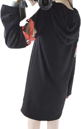 Vista 4 de Packitcute Harajuku vestido negro, estilo japonés Streetwear moda con capucha mini vestidos blancos
