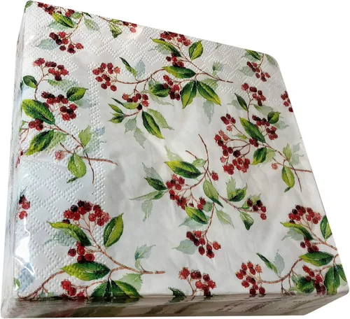 Vista 3 de Servilletas de acebo de 13 x 13 pulgadas, servilletas de Navidad para Decoupage, servilletas de papel de Navidad, servilletas de papel desechables