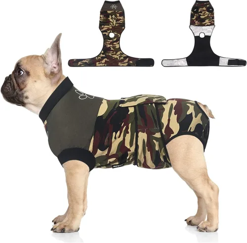 Vista 15 de Jiupety Traje de recuperación para perros ajustable, body para perros para heridas abdominales después de cirugía, collar electrónico sustituto Pink