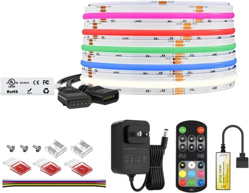 Vista 8 de BTF-LIGHTING Tira de LED FCOB COB RGBW 4000K Flexible Kit de Luz Uniforme de Alta Densidad Certificada UL DC12V Control Remoto RF de 16.4 Pies 12mm