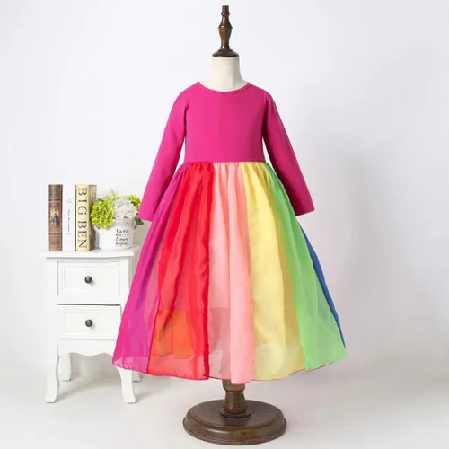 Vista 3 de Vestido de princesa para niños y niñas de 1 a 5 años de edad con empalme de arcoíris