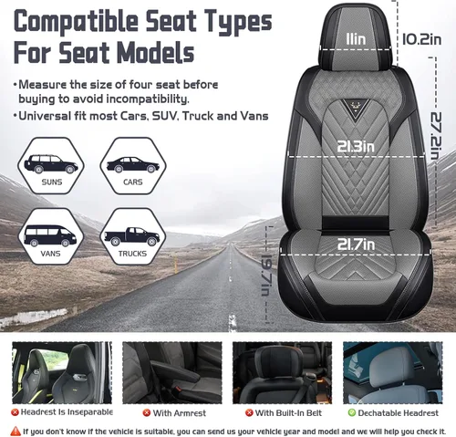 Vista 7 de Fundas de Asiento de Coche para Nissan Murano 2003-2026, Funda de Asiento Completa de Piel Nappa Impermeable, Protector de Asiento Automotriz Gris