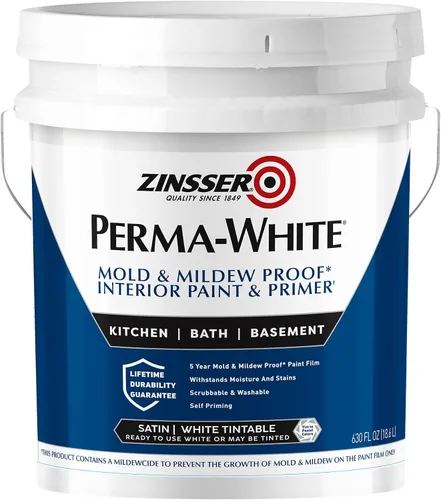 Vista 3 de Zinsser 2770 PERMA-WHITE - Pintura interior a prueba de moho y moho, 5 galones, color blanco cáscara de huevo