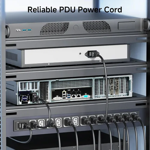 Vista 2 de Cable Matters Paquete de 2 cables de extensión de alimentación cortos de computadora a PDU, 1 pie, cable de alimentación IEC C14 a IEC C13 PDU, 10A