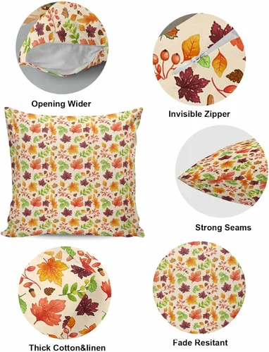 Vista 5 de Juego de 2 fundas de almohada decorativas de algodón de 18 x 18 pulgadas, con hojas de acuarela para sofá, cama, dormitorio, sala de estar