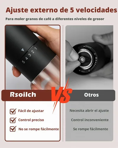 Vista 6 de Molinillo de café manual con muela de cerámica para espresso, prensa francesa, 5 ajustes ajustables, molinillo manual con muela incorporada