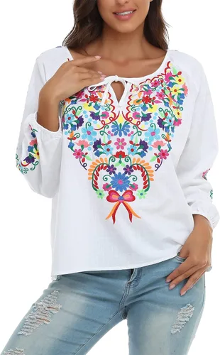 Vista 3 de YZXDORWJ CAMISA bordada mexicana para mujer