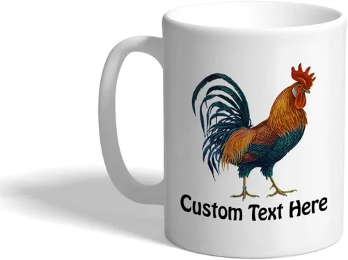 Vista 7 de Taza de café personalizada de 11 onzas de gallo con aspecto vintage J Animals Farm & Domesticated Ceramic Tea Cup Design Only