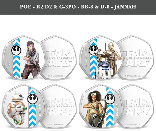 Vista 8 de Star Wars The Rise of Skywalker Collection - Lado de luz - 8 monedas/medallas conmemorativas de los personajes más memorables, chapado y acabado a