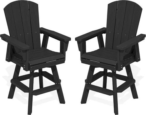 Vista 28 de SERWALL Silla de bar Adirondack giratoria de HDPE, taburetes de bar giratorios para exteriores, silla Adirondack de balcón para bistro, piscina