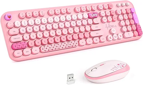 Vista 10 de MOWUX - Combo de teclado y mouse inalámbricos para Windows, teclado inalámbrico externo de tamaño completo 2.4G, mouse compacto, 8 teclas multimedia