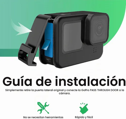 Vista 5 de YOLOtek Puerta de paso para GoPro Hero 13, 12, 11, 10, 9 - Acceso conveniente a la alimentación externa con cable USB-C - Accesorios GoPro