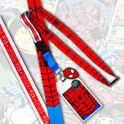 Vista 4 de Bioworld Spider-Man - Soporte para insignia de identificación clásico con dije de goma de 1.5 pulgadas y calcomanía coleccionable