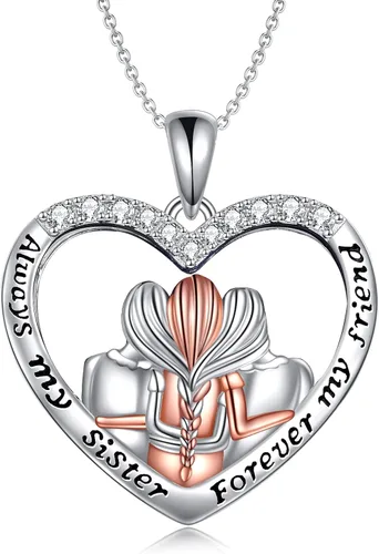 Vista 10 de Collar de plata de ley 925 para hermanas - Regalo de cumpleaños para hermanas, mamá, hija - Collar de cristal «Always My Sister Forever My Friend»