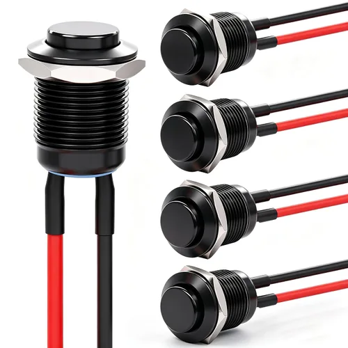 Vista 22 de Twidec /6 unids interruptor de botón momentáneo de 0.472 in agujero de montaje de 1/2 "encendido apagado mini redondo impermeable negro con cables