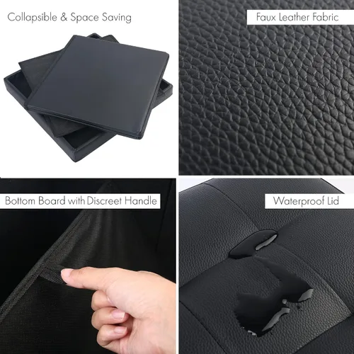 Vista 5 de LotFancy Otomana de almacenamiento, taburete plegable para reposapiés, banco pequeño de cuero de 13 x 12 x 12 pulgadas con almacenamiento, soporta