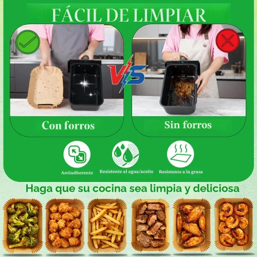 Vista 5 de BYKITCHEN 300 piezas de revestimientos para freidora de aire para Ninja Dual Airfryer, papel pergamino desechable rectangular para freidora de aire