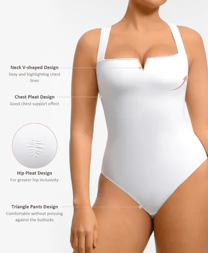 Vista 2 de FeelinGirl Body de cuello cuadrado para mujer, sin mangas, con control de abdomen, adelgazante, para salir