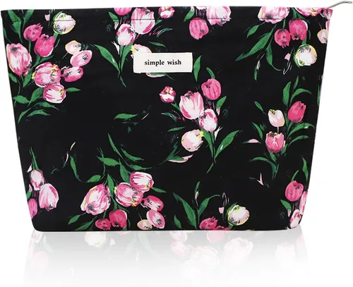 Vista 13 de Wudygirl Bolsa de maquillaje de lona para mujer, organizador estético de maquillaje, bolsa de maquillaje de viaje, bolsa de aseo para bolso, bolsa