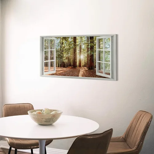 Vista 5 de Lienzo decorativo para pared de bosque de ventana, pintura de naturaleza, paisaje de amanecer, sala de estar, dormitorio, paisaje, imagen relajante