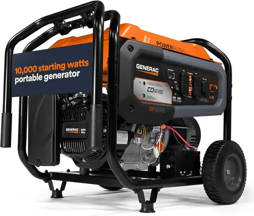 Vista 19 de Generac - Generador de gas portátil de 6,875 vatios de arranque, con EFI y kit de mango 5,500 Running Watts, Home Backup, RV Ready, Quiet, Long
