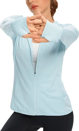 Vista 7 de Ropa de protección solar UPF 50+ para mujer, sudadera con capucha y protección solar con cremallera, SPF de manga larga, camisa para el sol, pesca